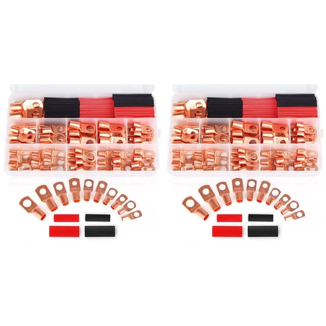 260 Piezas de Terminales de Cable de Cobre, Conectores de Terminales, Utilizados en Cables AWG12 10 8 6 4 2, Conjunto Termorretráctil, Conectores de Terminales de Anillo