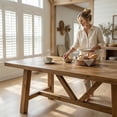 thumbnail image 5 of Dayalane 63“ Dining Table for 4 6 People, Farmhouse Country Style Solid Wood Pine Dining Room Table with Triangle Reinforced Base Rectangular，Grid Pattern Kitchen Table for Kitchen Dining, Walnut, 5 of 9