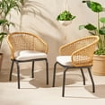 thumbnail image 5 of CoSoTower 2-Pack Boho Rattan Club Chairs - 25" Wide Outdoor Patio Chairs with Water-Resistant Cushions & Iron Frame, Polyethylene Woven Lounge Chairs for Deck or Garden, 5 of 9