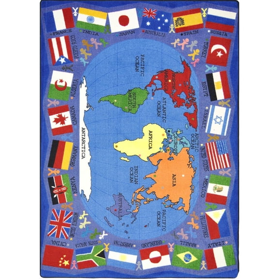 Joy Carpets Kid Essentials Flags of the World 7'8" x 10'9" Area Rug in Color Multi