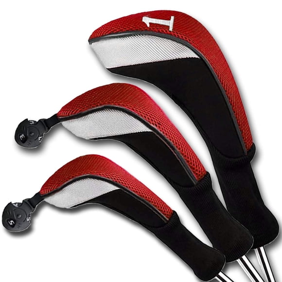 FINGER TEN Golf Club Head Covers Woods Driver Fairway Hybrid 3/4/5 Set, Headcovers Men 1 3 5 7 X Interchangeable Number Tag, Fit All Wood Clubs (3 Pack-Red(1D+1F+1H))