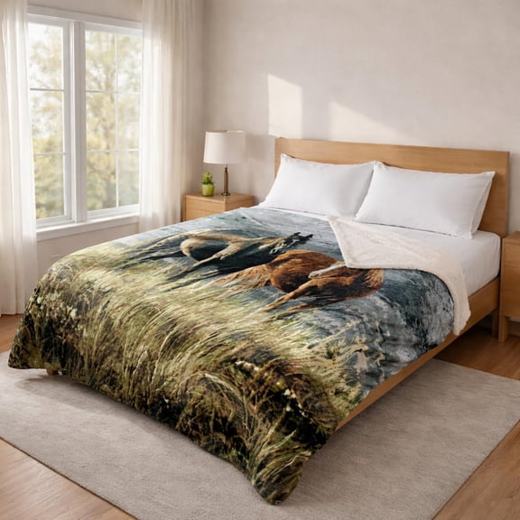 Korean Mink Blanket Queen Size, Animal Print - Thick Heavy Korean Blanket - 5 LB Heavy Fleece Mink Style, 95"x 79", (Snow Sherpa)