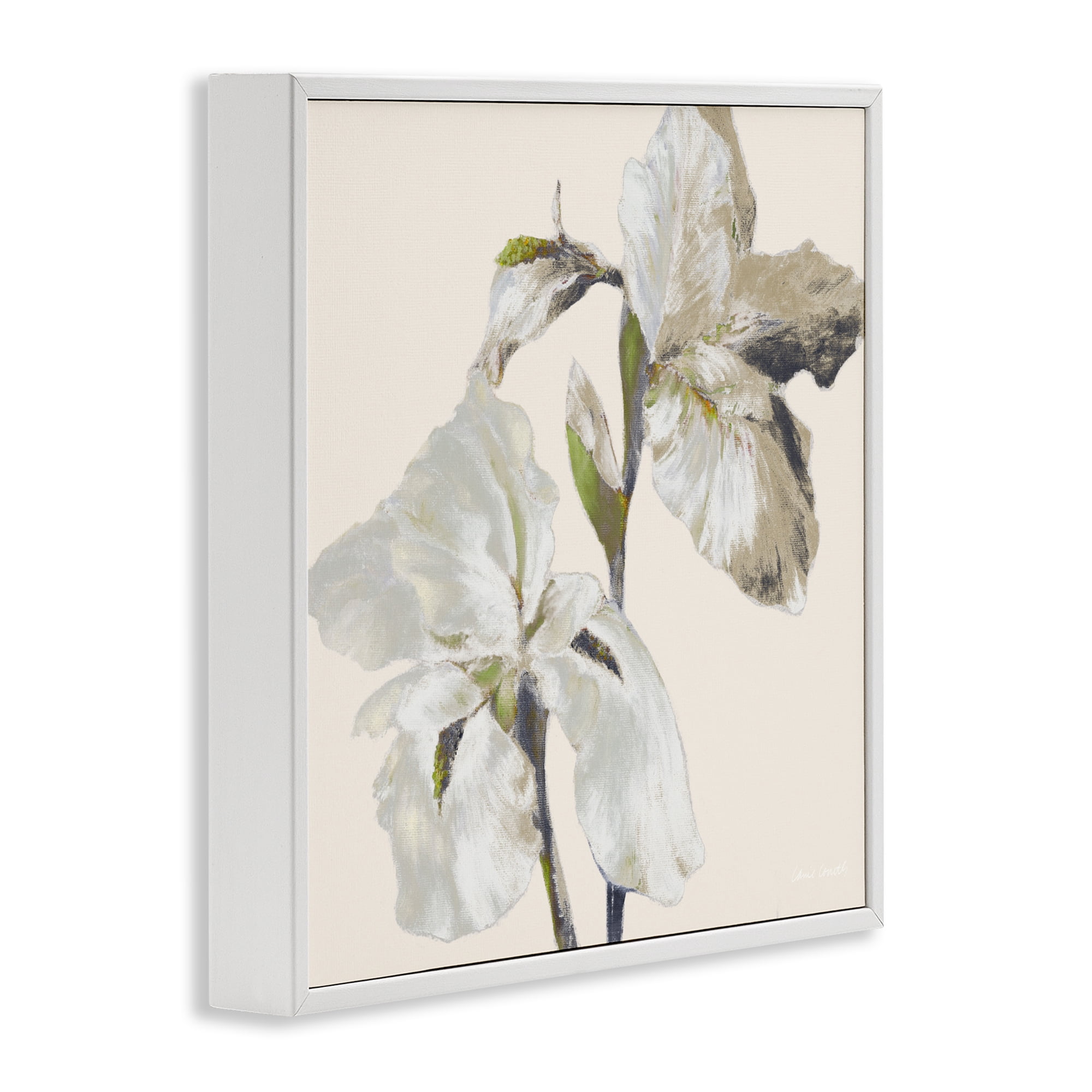 Stupell Industries Irises Soft Beige White Framed Giclee Art, design by Lanie Loreth