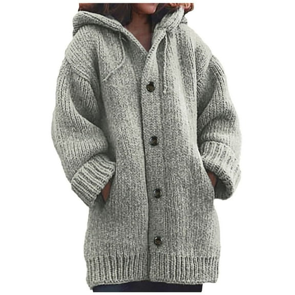 LEAVINGSUO Womens Fashion Winter Coats for Women Women's Thickened Medium Long Sweater Hooded Cardigan Solid Color Coat Sweater Coat