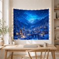 thumbnail image 5 of Snowy Mountain Village with Glowing Cottages and Stone Bridge, Peaceful Rustic for Winter Lovers, Night Scene Art, Christmas Gift, Tapestry Wall Hanging for Bedroom and Living Room, 5 of 7