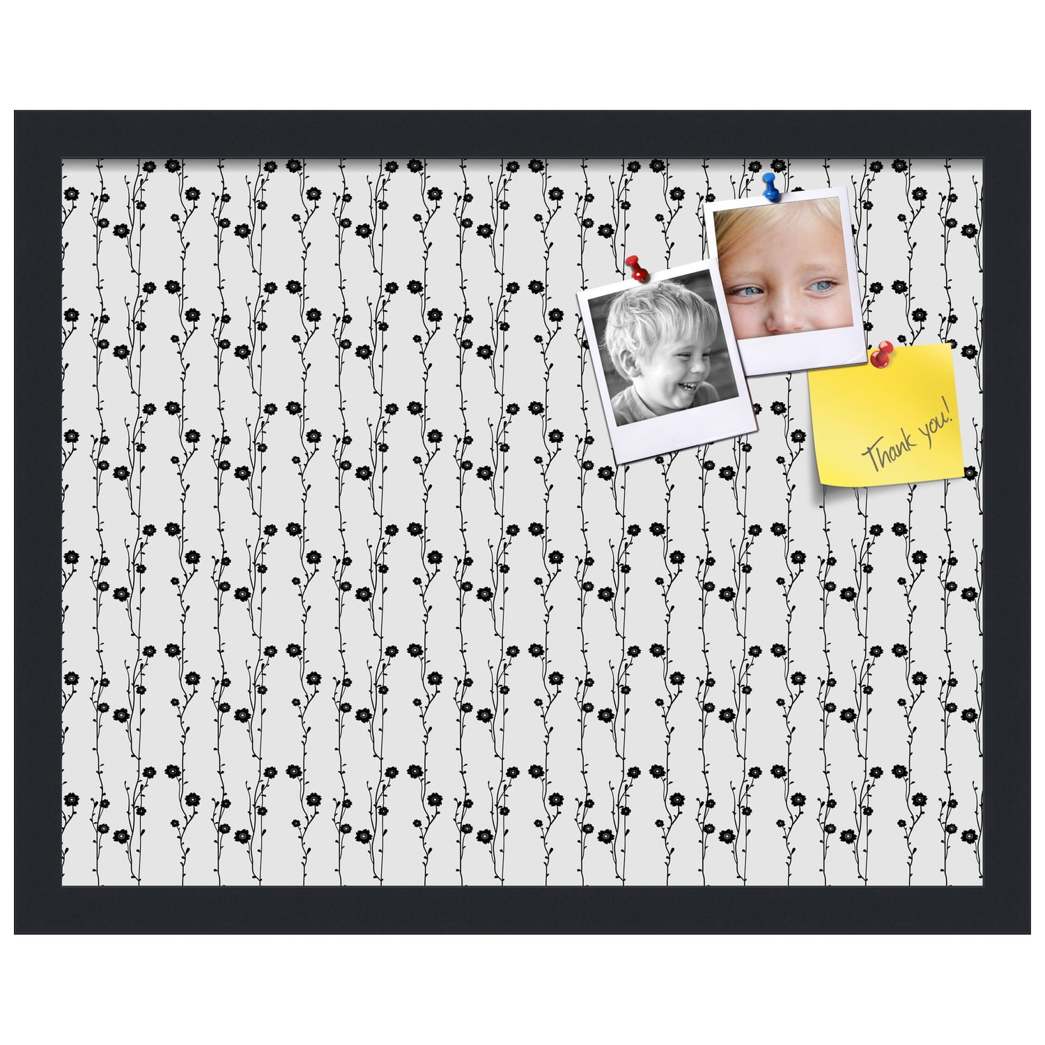 PinPix 19x15 Custom Cork Bulletin Board Floral Design Black Floral Poster Board Has a Fabric Style Canvas Finish, Framed in Floral Design Black Floral, by ArtToFrames (PinPix-207)