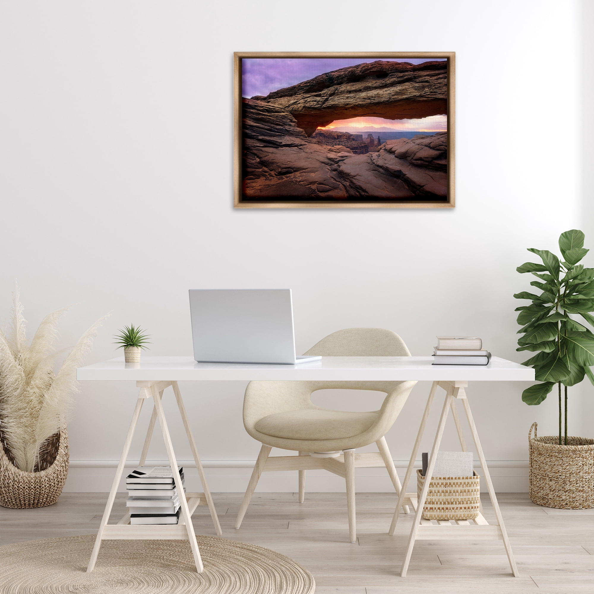 Stupell Industries Natural Canyon Rock Arch Landscape & Nature Photography Brown Floater Framed Canvas Art Print Wall Art, 31 x 21