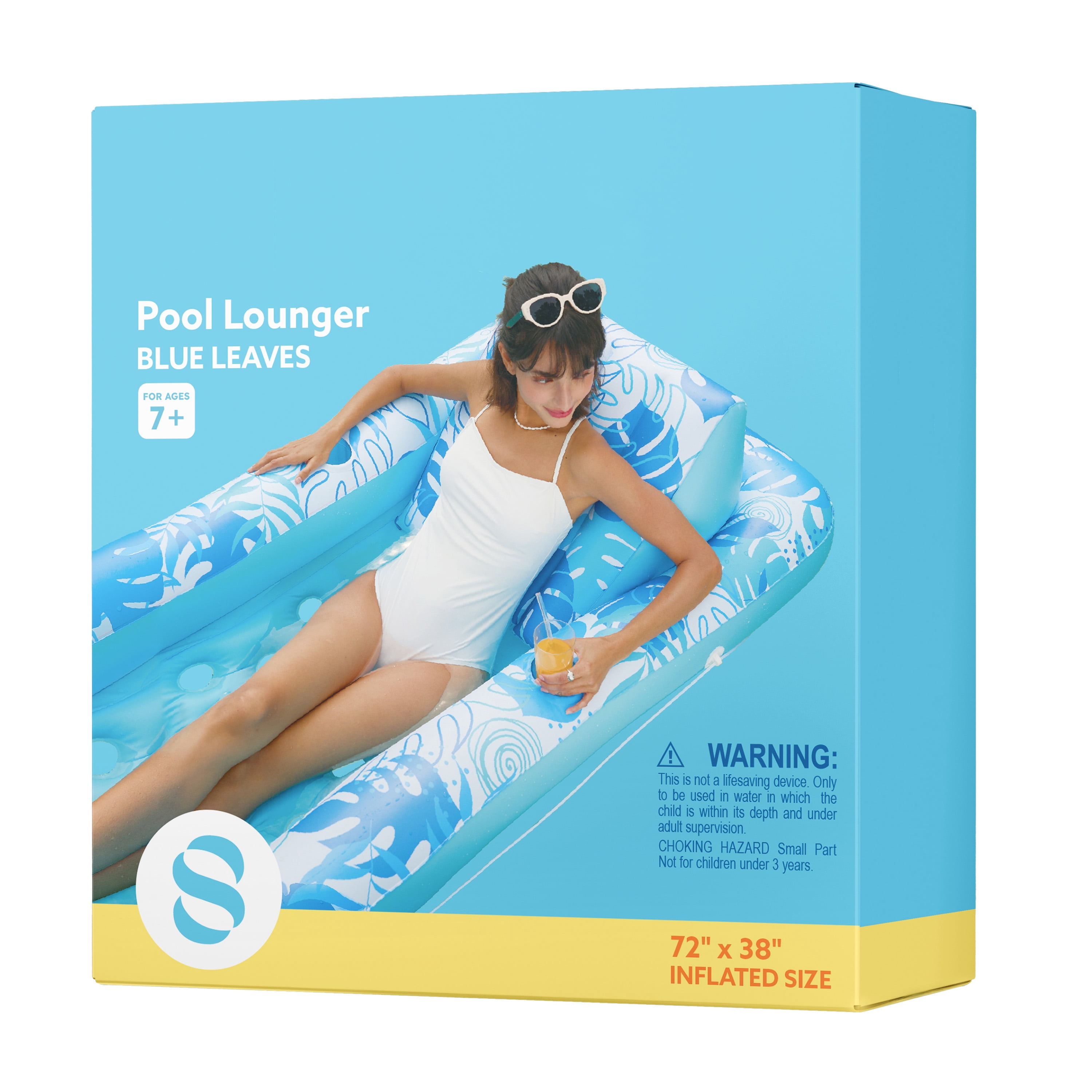 Joyfy Inflatable Pool Floats for Adults, 72" x38'' Daybed Pool Lounger Adults with Cup Holders, Adjustable Backrest Tanning Lounger Chair, Ultra-Comfort Pool Floaties Raft Lake Beach Float(Blue)