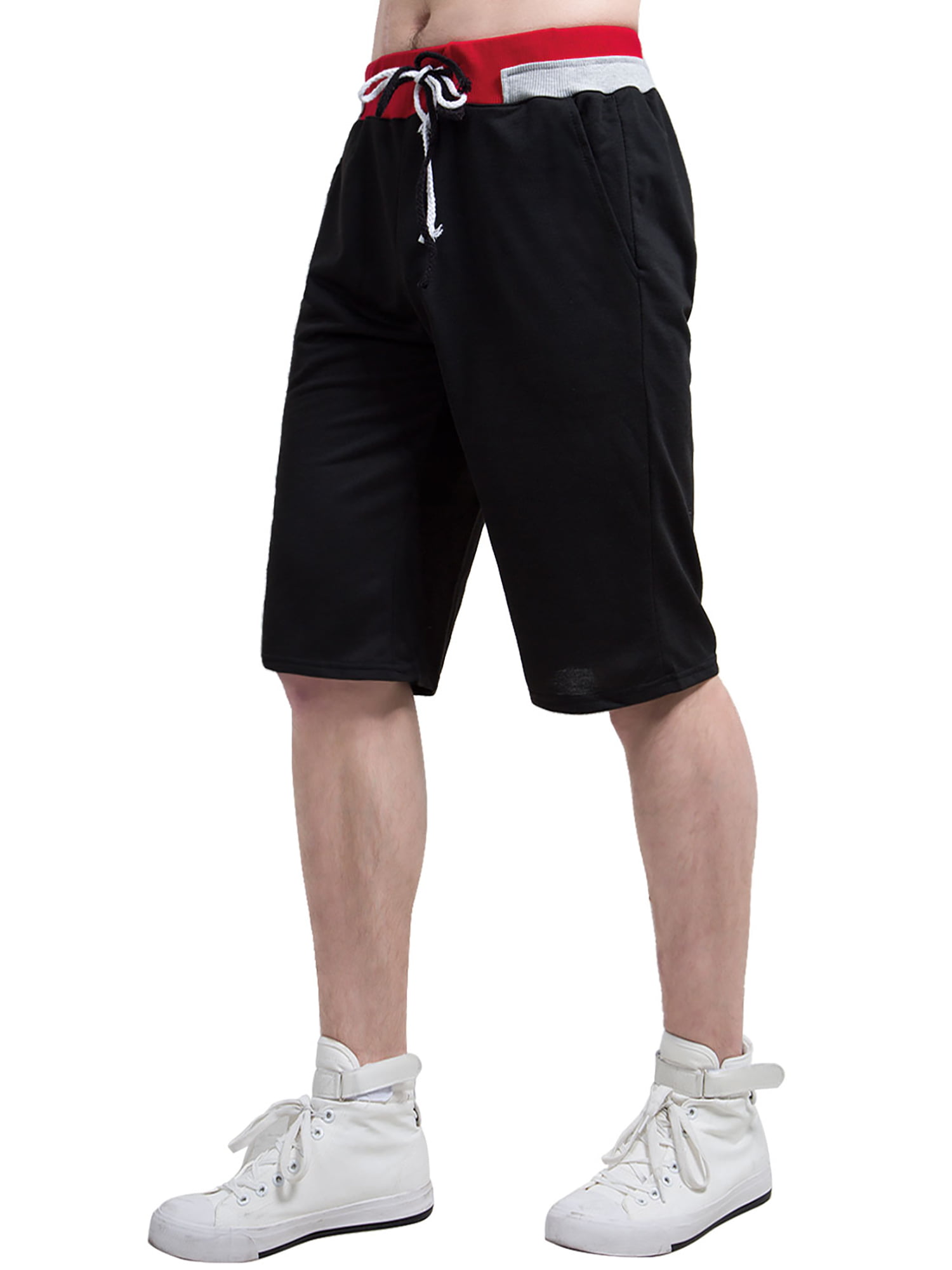 Men Color Block Drawstring Elastic Waistband Boardshorts Shorts Black ...