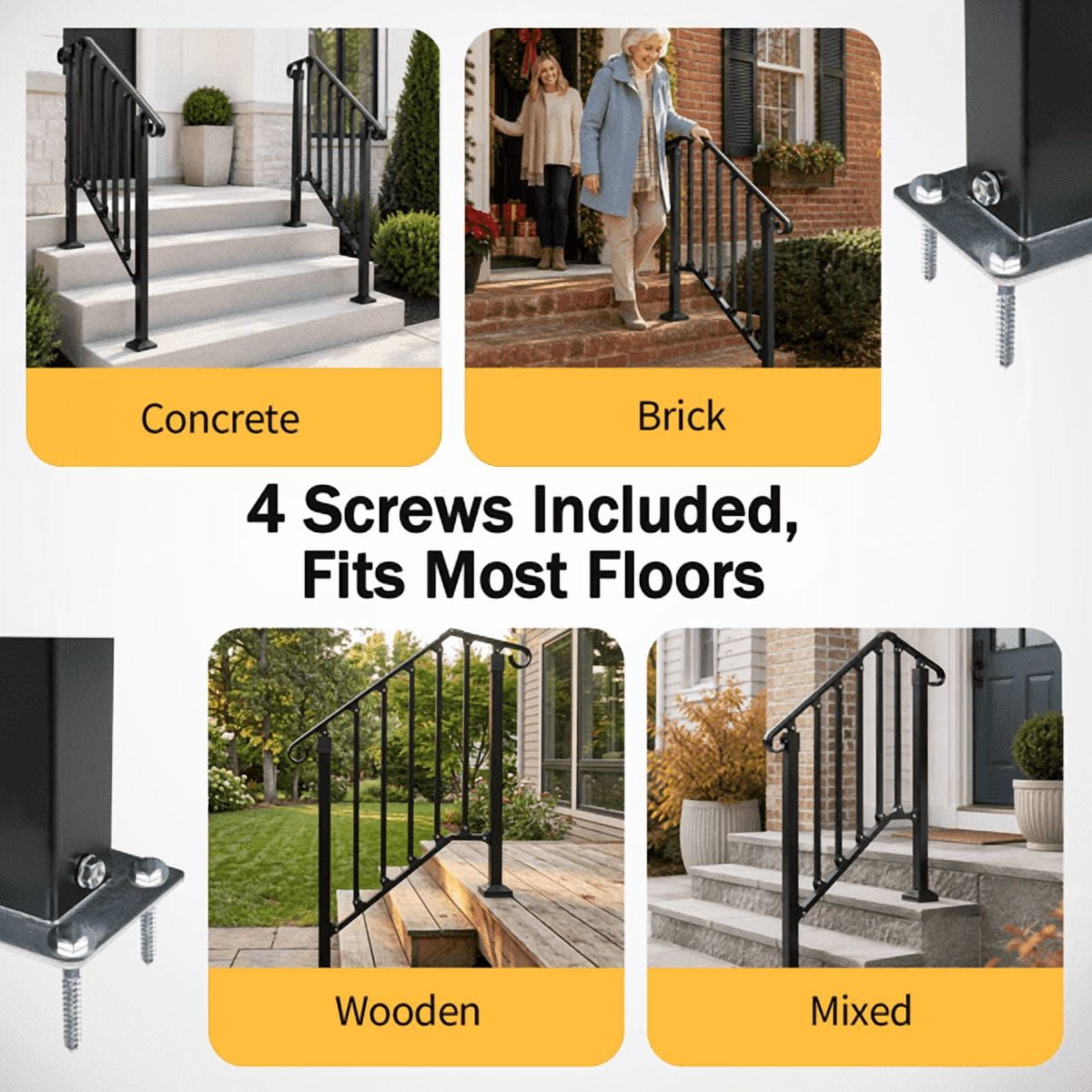 2‑Tier ABS Plastic Handrail for Patio Courtyard Stairs, Matte Black