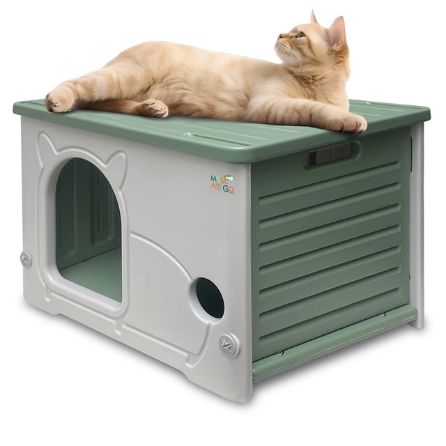 Casa para Gato Grande MascoAmigo Interior / Exterior Fácil de Armar Color Verde