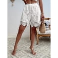 thumbnail image 6 of Women Lace Shorts Elastic Waisted Flower Silk Shorts with Lace Trim Floral Pettipants White S, 6 of 10