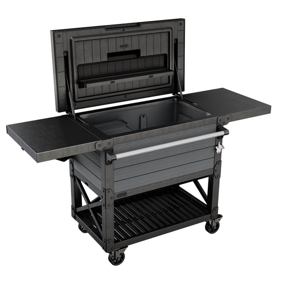 Keter Outdoor Patio Cooling Chest, 89.8 Qt Ice Chest Beverage Bar Cart w/Wheels, Graphite
