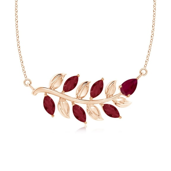 ANGARA Natural Nature Inspired Ruby Tree Branch Necklace in 14K Rose Gold for Women (Size-5x2.5mm) | July Birthstone, Birthday, Anniversary, Jewelry Gift for Women | Natural Ruby Necklace