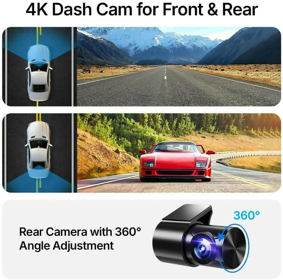 4K Dash Cam Pro – Ultra HD Recording with Front/Rear Cameras, Night Vision, and 24/7 Monitoring