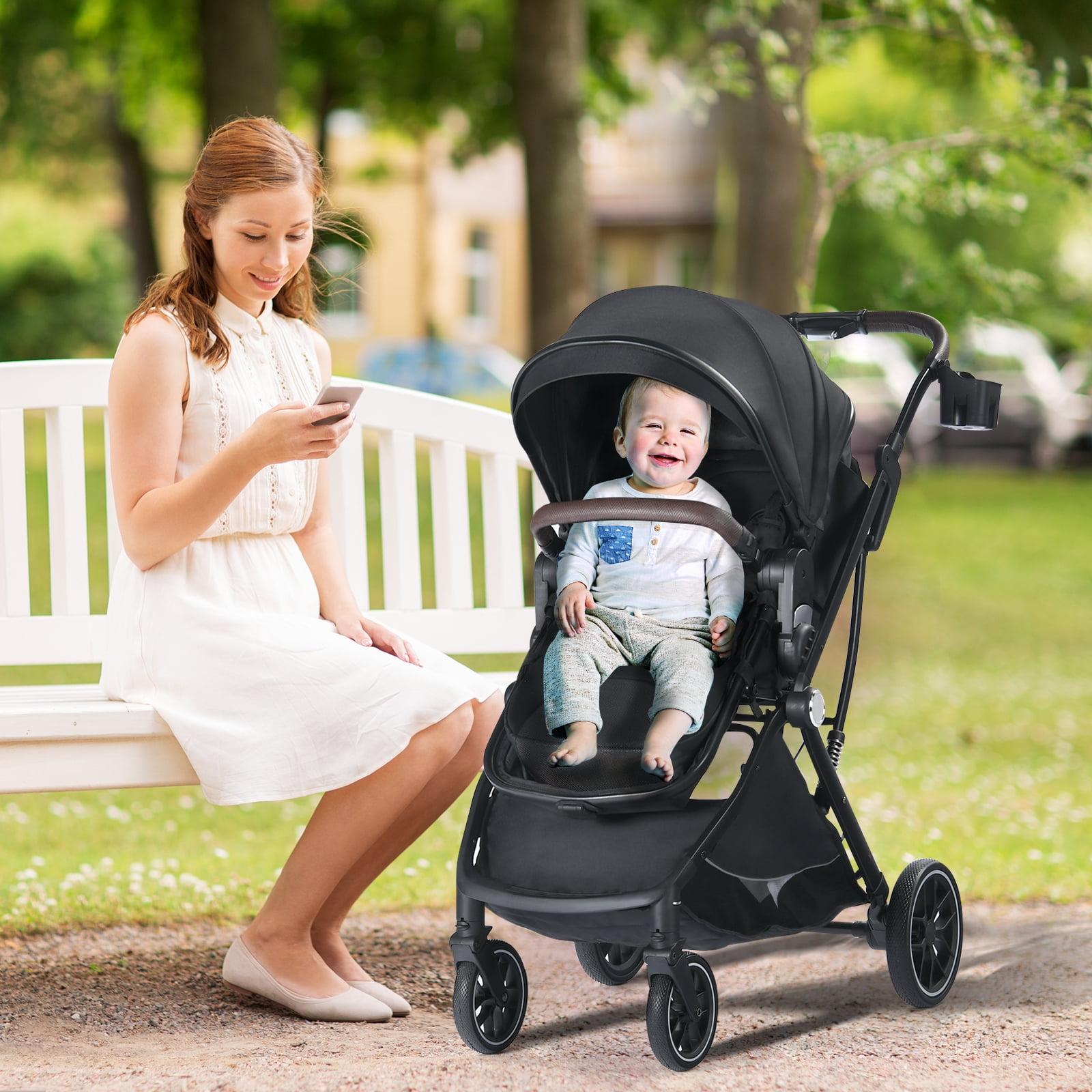 AILEEKISS Baby Stroller, 3 in 1 Stroller for Newborn, Folding Infant Pushchair, 22LB, Black
