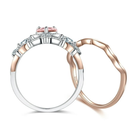 Jewelrypalace Love Heart 2.5ct Created Pink Morganite Sapphire Halo Engagement Rings For Women Vintage Crown 925 Sterling Silver 14K Rose Gold Promise Ring For Her Wedding Bands Bridal Sets