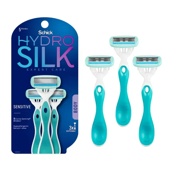 Schick Hydro Silk Razor Disposable Razors for Women with Moisturizing Serum, 3 Count