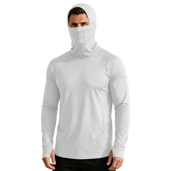 Men's Solid Color Sun Protection Hoodie UPF 50 Long Sleeve Rash Guard Quick-Dry SPF UV Top Active Wear for Athletic Running
