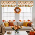 thumbnail image 4 of Thanksgiving Pumpkin Valances for Windows, 42 x 18in, Maple Leaves Retro Letter Texture Rod Pocket Kitchen Valance Curtain Light Filtering Window Treatments for Living Room Bedroom, 1 Panel, 4 of 7