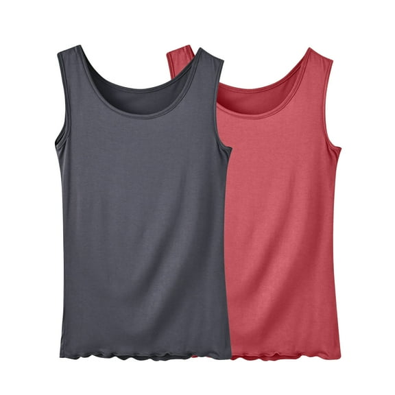 Timegard 2pc Tank Top for Women Plus Size Pajamas Round Neck Sleeveless Soft Solid Color Casual Tee Camis
