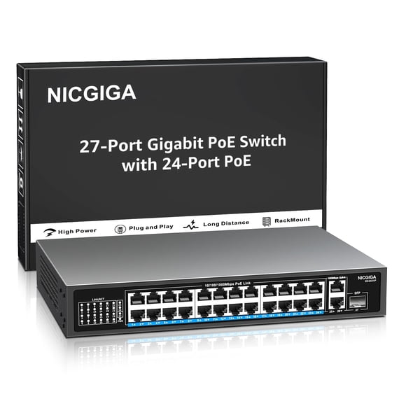 Conmutador PoE NICGIGA de 24 puertos Gigabit con 24 puertos PoE+ de 300 W