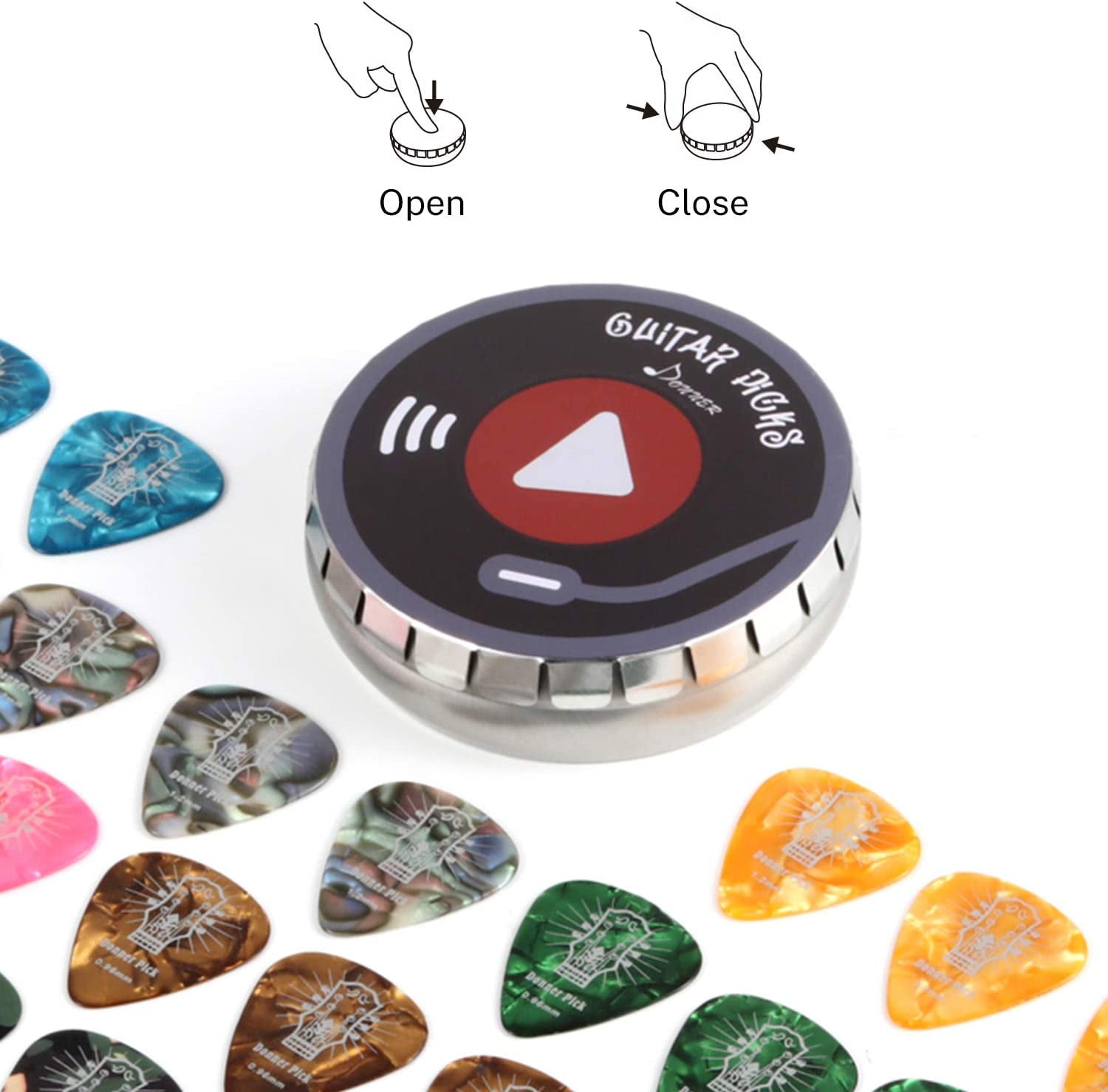 Donner Celluloid Guitar Picks 16 Pack with Tin Box includes Thin, Medium,  Heavy & Extra Heavy Picks, for Acoustic Guitar Electric Guitar Uku