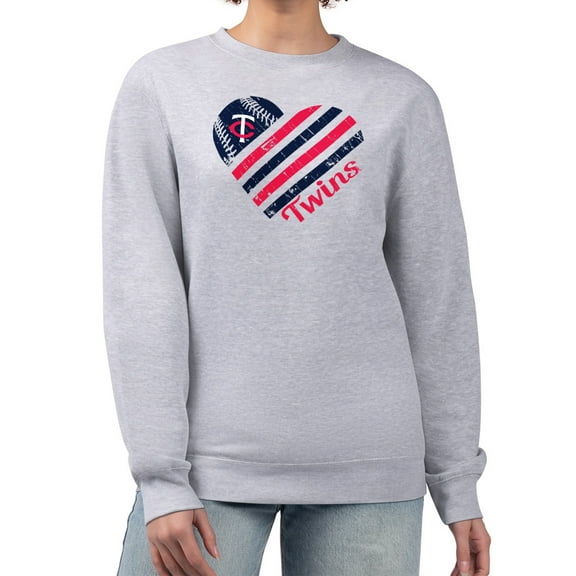 Women's G-III 4Her by Carl Banks Heather Gray Minnesota Twins Heart Logo Fleece Pullover Sweatshirt