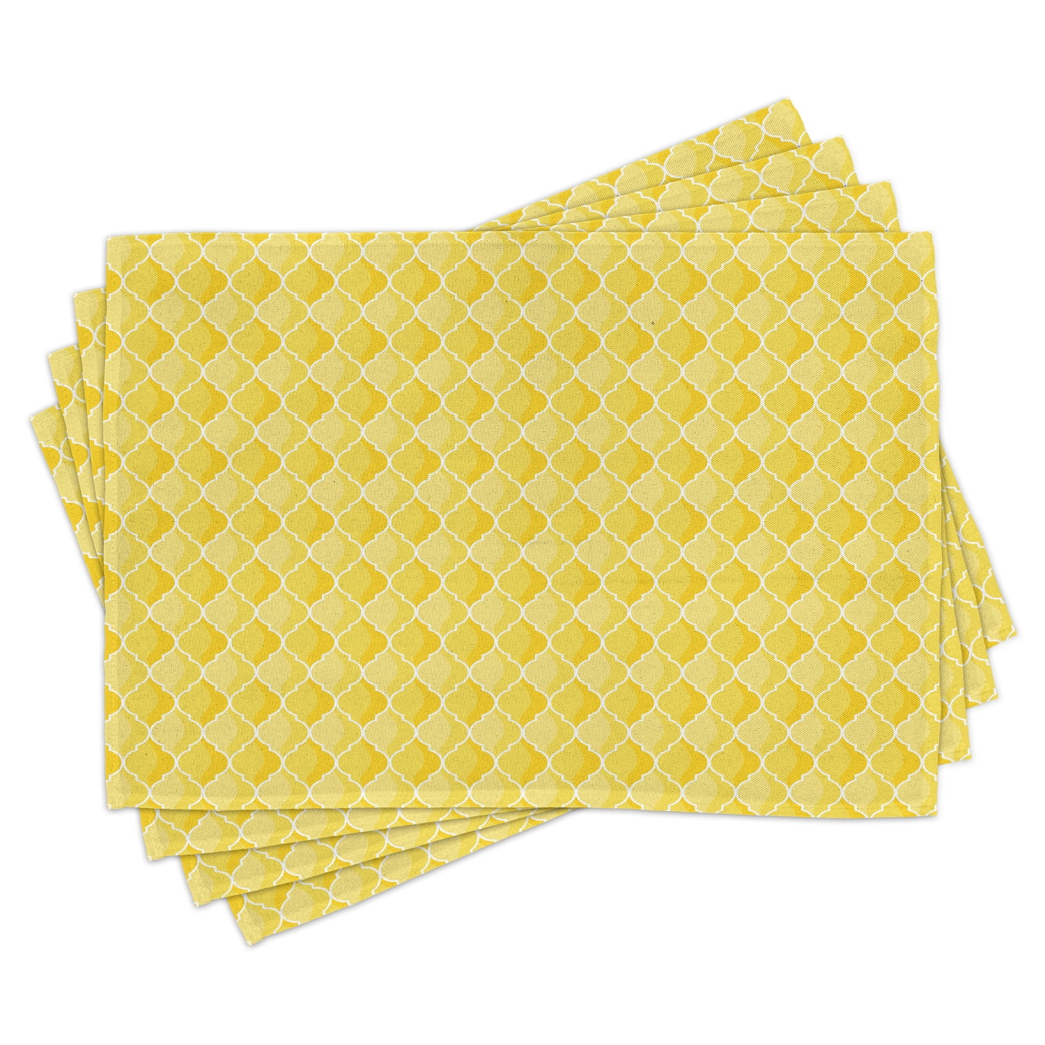 Yellow Placemats Set of 4 Quatrefoil Moroccan Themed Ancient Geometric