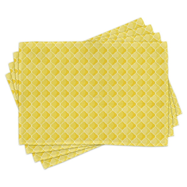 Yellow Placemats Set of 4 Quatrefoil Moroccan Themed Ancient Geometric