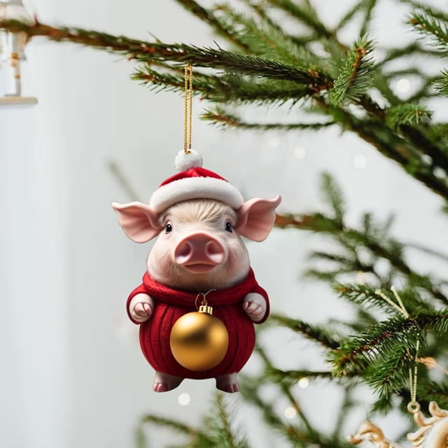Xihbxyly Colgante Navideño de Cerdo, Adorno Festivo de Acrílico, Llamativo Adorno Navideño, Versátil, Ideal para Decorar La Repisa de La Chimenea, Material Seguro y No Tóxico, 8 X 6 Cm