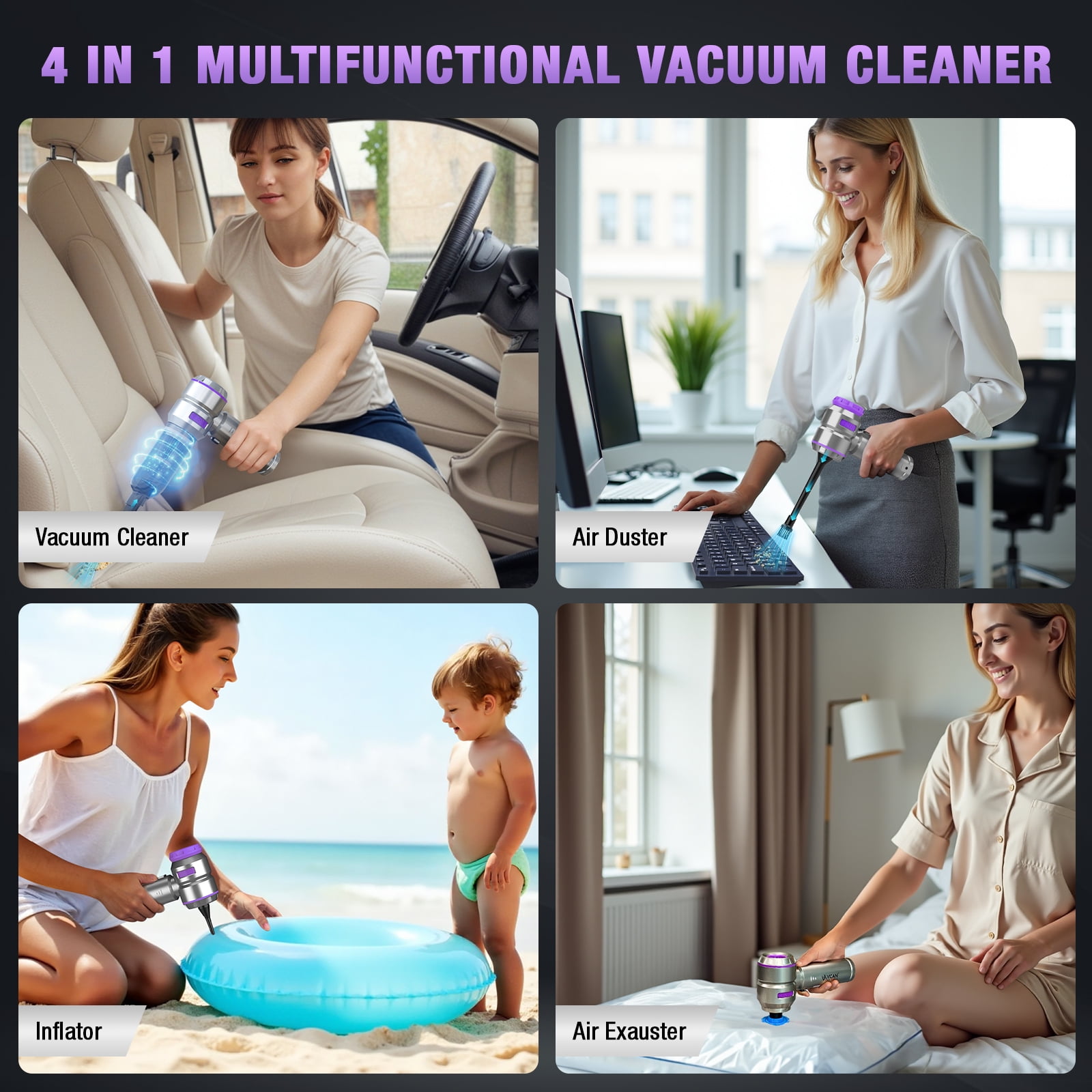 VCAN ACTIVE 18000PA High Power Cordless Car Vacuum, Brushless Motor, Portable for Car Home (Purple)