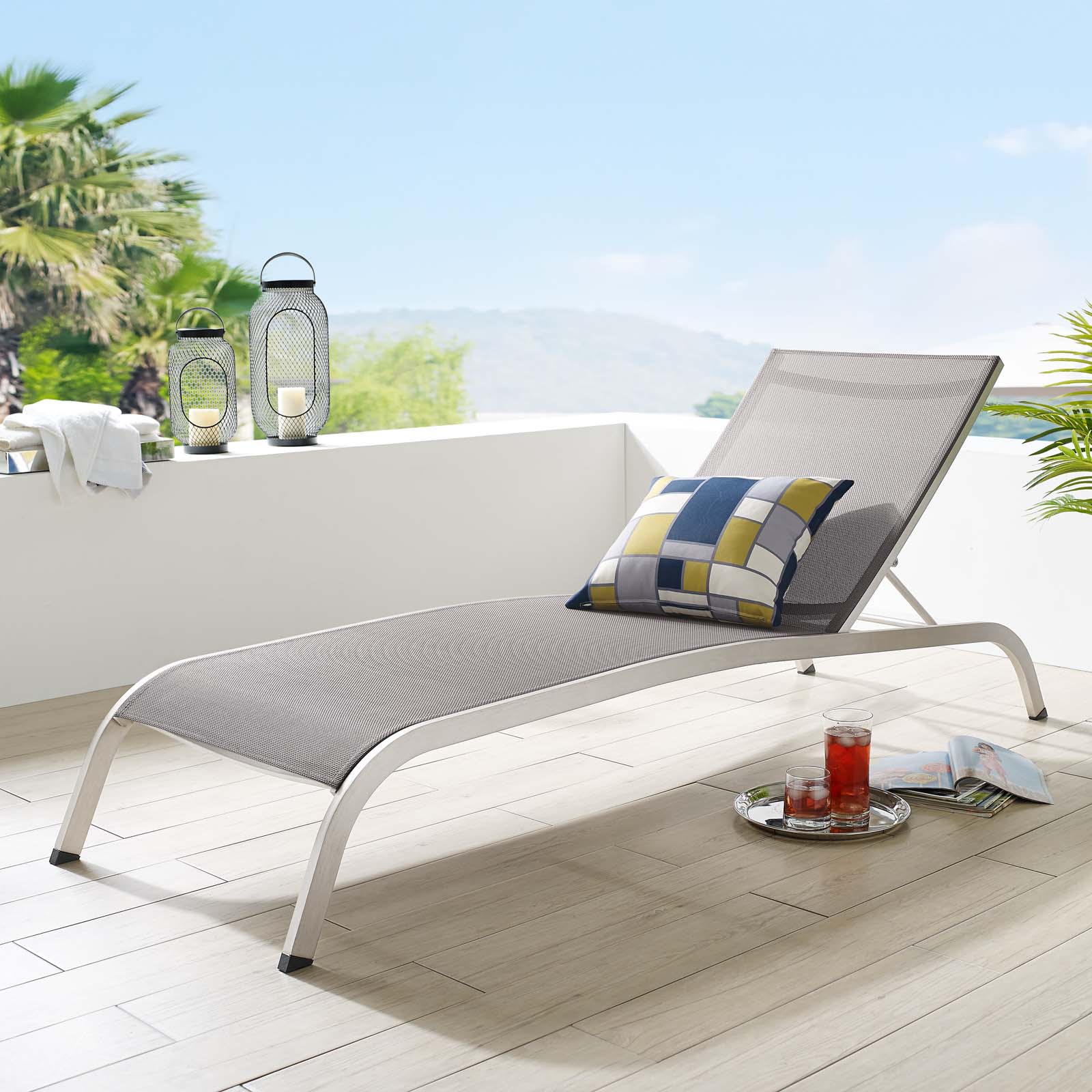 Contemporary Modern Urban Designer Outdoor Patio Balcony Garden Furniture Lounge Lounge Chair, Aluminum, Grey Gray - image 3 of 7
