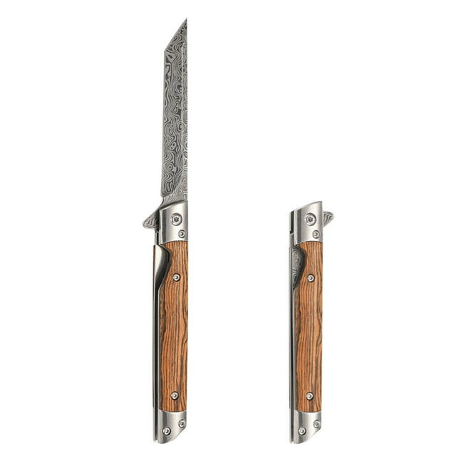 Navaja Plegable de Cuero Multiusos para Acampar Al Aire Libre, de Apertura Rápida, de Acero Inoxidable con Dureza de Altura.