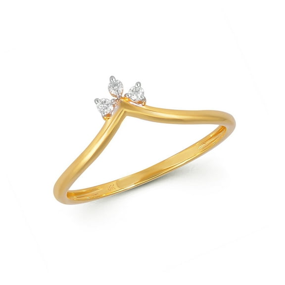 14K Gold Plated Diamond Crown V Band Ring in 925 Sterling Silver