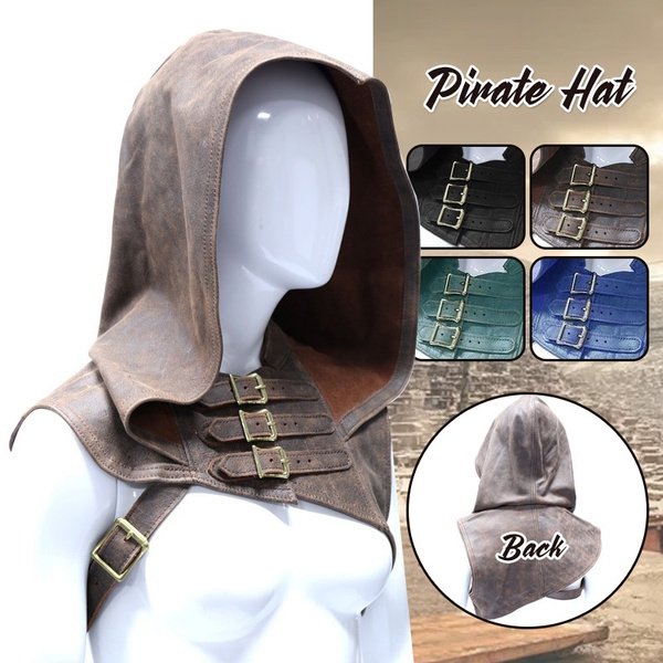Sombrero de pirata de cuero vintage unisex Sombrero de chaleco con capucha de cuero Sombrero Traje de actuación en el escenario Sombrero de Halloween Disfraces de cosplay medievales Carnaval con capucha Crop Tops Chaleco de cuero Elf Clothing Cap,Black,XL ZefeiWu 8390605252846