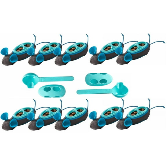 Doc & Phoebe's No Bowl Cat Toy Set with Trainer Mice & Portion Filler, Black & Blue (2 Pack)