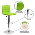 thumbnail image 2 of Contemporary Green Vinyl Adjustable Height Barstool with Horizontal Stitch Back and Chrome Base, 2 of 9
