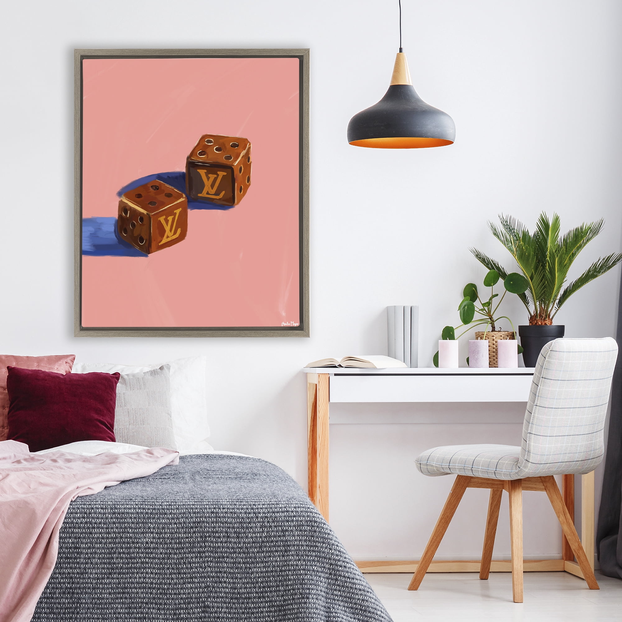 Stupell Industries Fashion Brand Dice Brown Framed Floater Canvas Wall Art, design by Amelia Noyes