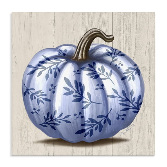 Stupell Industries Rustic Lodge Blue Patterned Botanical Pumpkin Canvas Art, 30 x 30, by Elizabeth Tyndall