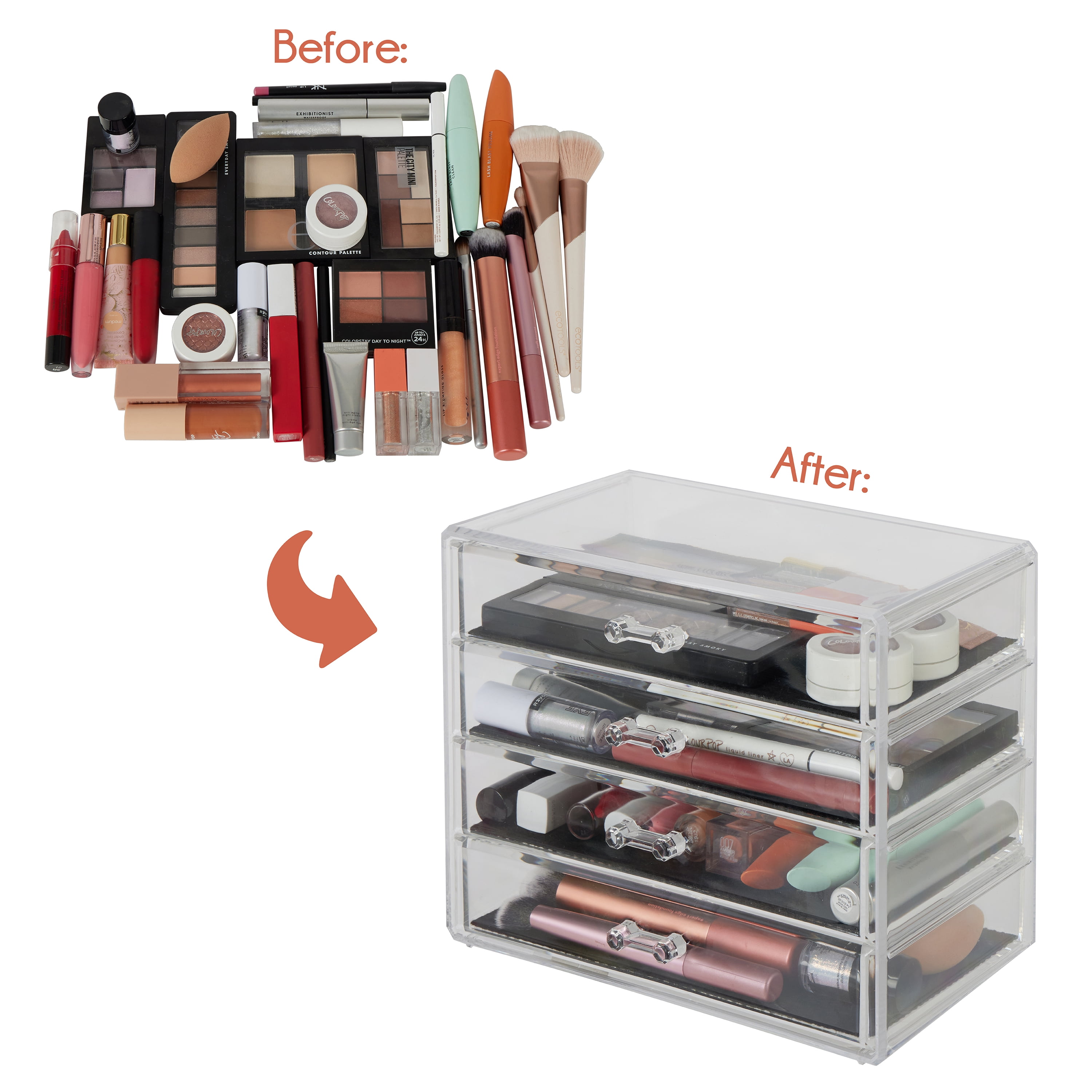Simplify Crystal Clear Acrylic 4 Tier Cosmetic and Jewelry Drawer Chest