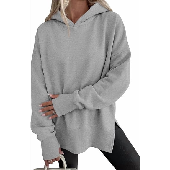 PRETTYGARDEN Womens Oversized Hoodies Side Slit Sweatshirts Fall Fashion Trendy Outfits, Thumbholes & Unique Center Seam, Comfort Drop Shoulder Pullover, Chic Tunic for Leggings