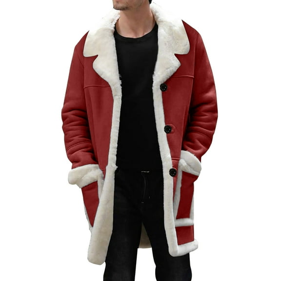 Mens Jacket Plus Size Winter Lapel Collar Long Sleeve Padded Leather Vintage Thicken Sheepskin Winter Coats For Men