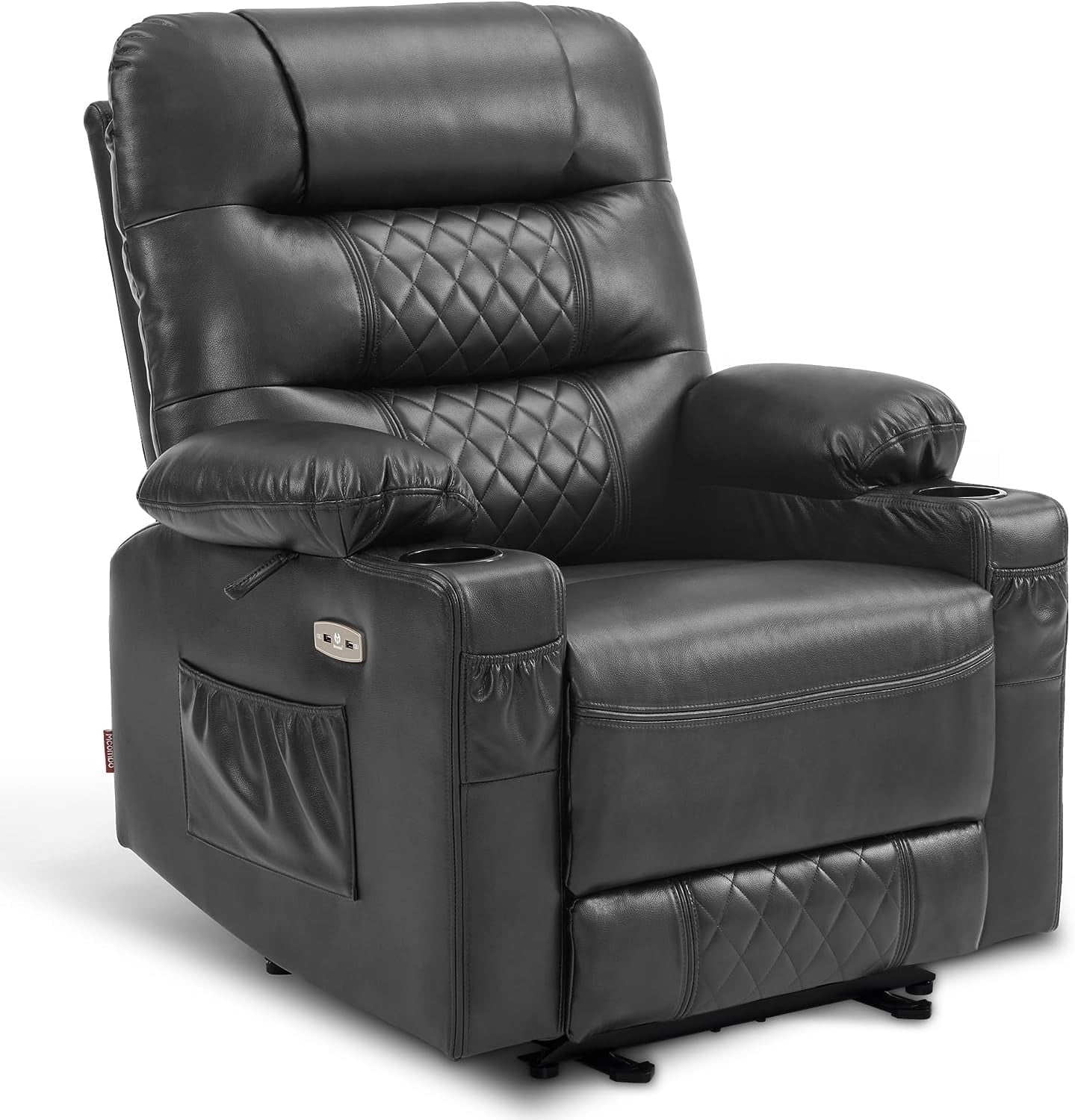 MCombo Power Recliner Faux Leather Living Room Electric Reclining Chair, No Lift, 621 (Dark Grey)