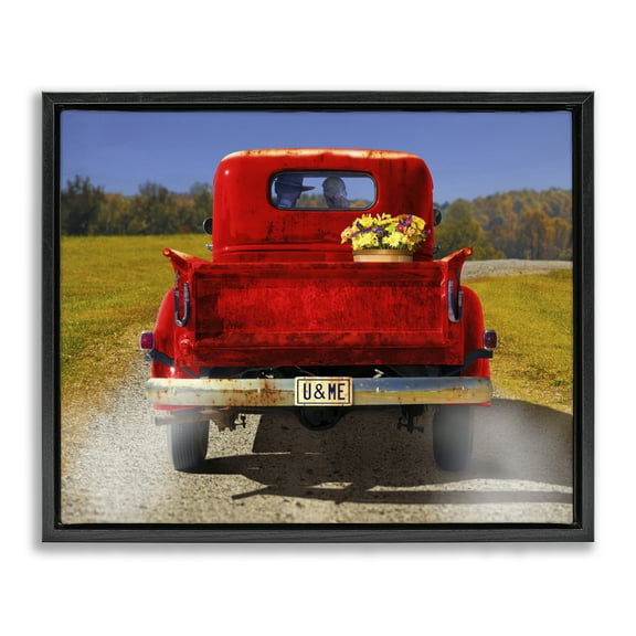 Stupell Industries Cowboy in Red Truck Transportation Painting Black Floater Framed Canvas Art Print Wall Art, 21 x 17
