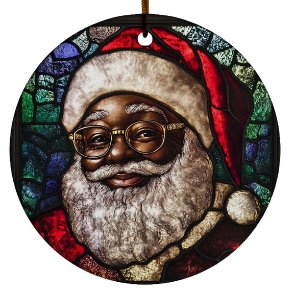 Black Santa With Stained Glass Design Ornament, Black Santa Claus Christmas Ornament Xmas 2025, Custom Name Ceramic Ornament, Xmas Tree Hanging Decoration