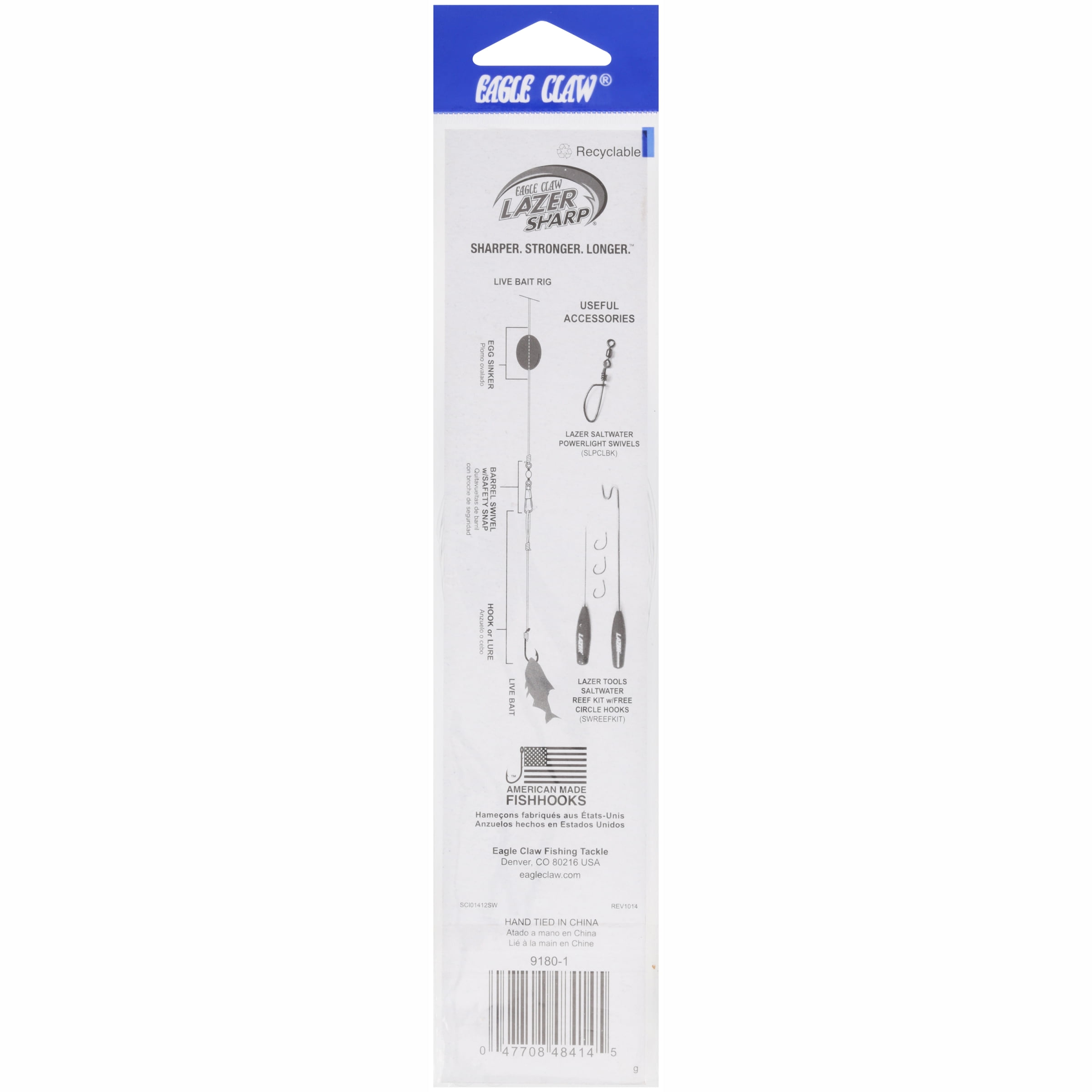 Lazer Sharp 9180H-1 Saltwater Oshaughnessy Snelled Fish Hook 5 Count, Size 1