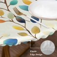 thumbnail image 4 of Colorful Leaf Table Cloth, Round Fitted Tablecloths with Elastic Edge, Spring Vintage Botanical Summer Wipeable Waterproof Table Cover for Kitchen Wedding 36-44 Inches, 4 of 4