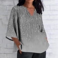 thumbnail image 1 of TaTaai Women's V Neck Casual Blouse, Printed Linen Look Shirt, Three Quarter Sleeves with Roll Tab for Summer Gift, 1 of 5