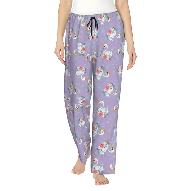 Fotbe Swan With Stars Pantalones de Pijama para Mujer, Pantalones de Dormir, Pantalones Pj con Cordón y Bolsillos-3X-Large